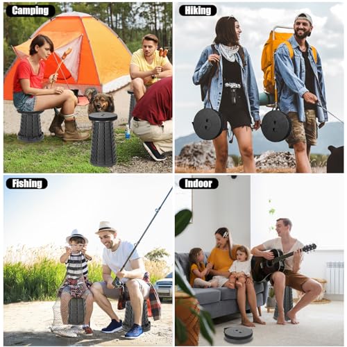Image of Portable Folding Stool, Height Adjustable 6.5 - 45 cm, Plastic Seat, Black, Modern Style, Ideal for Outdoor, Camping, Fishing, BBQ, Kitchen
