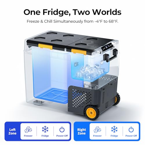 Image of BougeRV 61 Quart Portable Fridge Freezer, 12 Volt Car Refrigerator, -4℉ to 68℉ Dual Zone Compressor Electric Cooler 12 /24V DC, 110~240V AC for Overlanding, Camping, RV(2026 New Model: CRD2 V2.0)