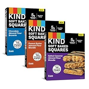 KIND Soft Baked Squares, Variety Pack Almond Flour Blondies, Low Sodium, Gluten Free Snacks, Fiber Bar, 18 count