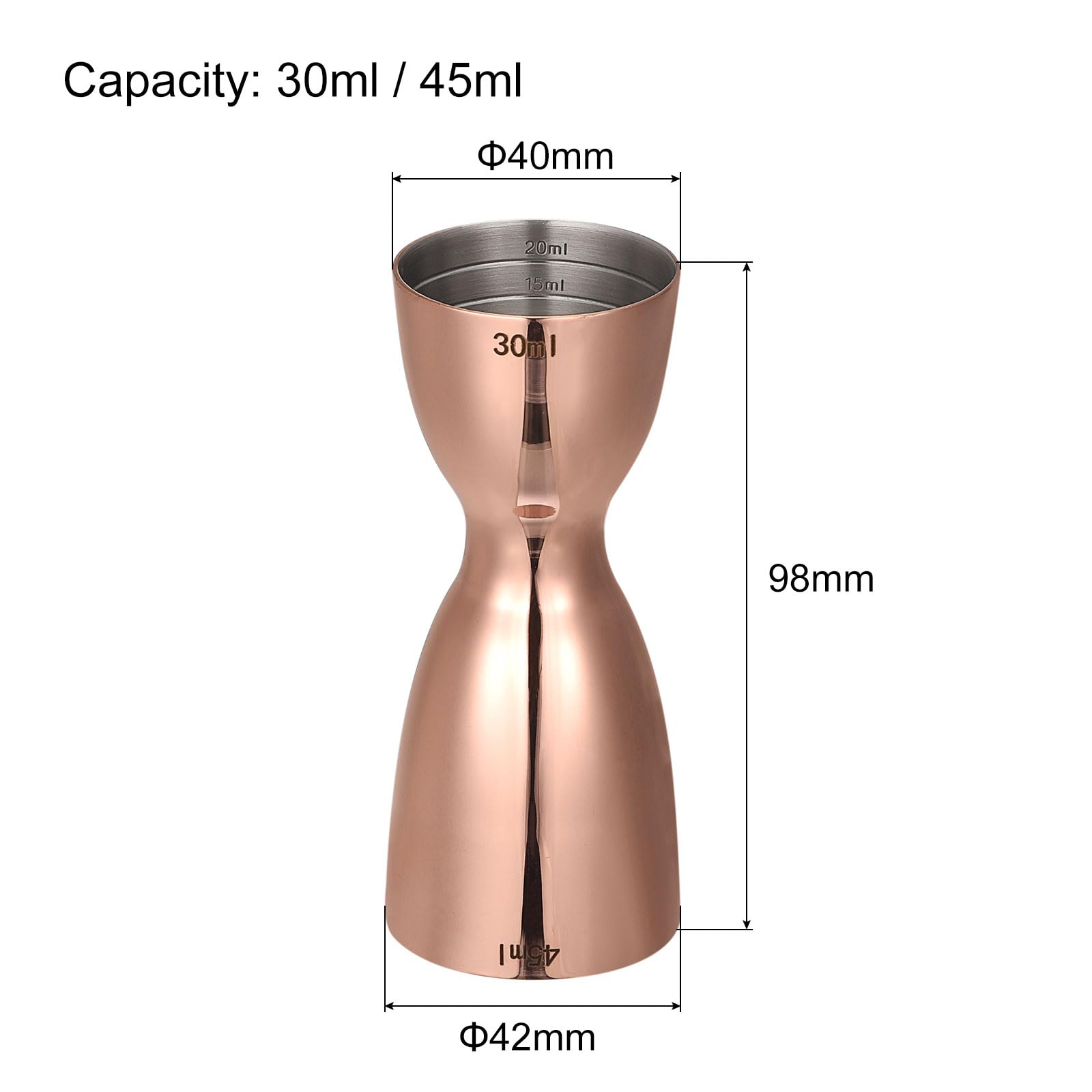 uxcell 1oz/1.5oz Cocktail Jigger, Stainless Steel Rim Bell Jigger Measuring Cup Bar Kit for Wine Drink Cocktail, Copper