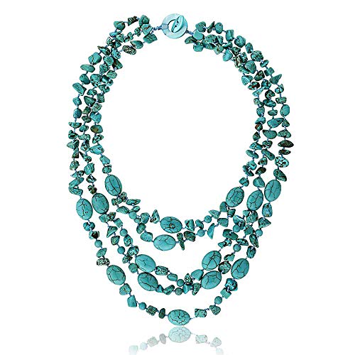 Gem Stone King Handmade Multi-strand Beaded Chunky Simulated Turquoise Necklace For Women, 20 Inches Long Green Western Jewelry with Toggle Clasp2