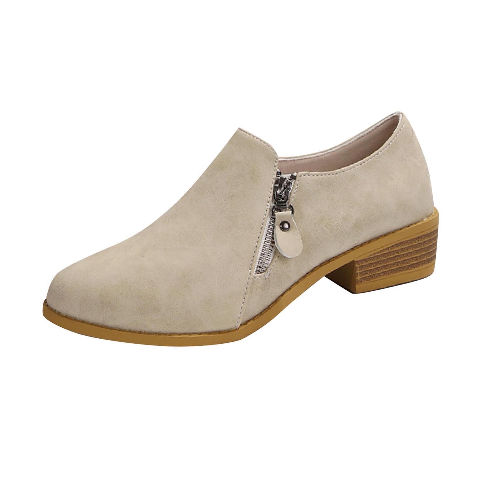 Ctreela Womens Trendy Chunky Low Heel Slip On Dress Shoes Fall Suede Dressy Casual Pumps Closed Toe Slipper
