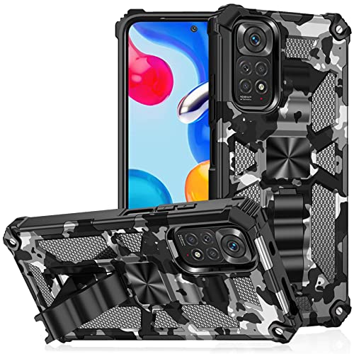 Coberllus Coque pour Xiaomi Redmi Note 11 Pro/Xiaomi Redmi Note 11 Pro 5G Case,avec béquille,Camouflage Coque,magnétique Case,Silicone Antichoc Super résistant Protection Case (Noir Blanc) Cover