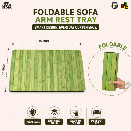 Image of Gift Kya De Foldable Green Bamboo Sofa Armrest Tray with Foam Base