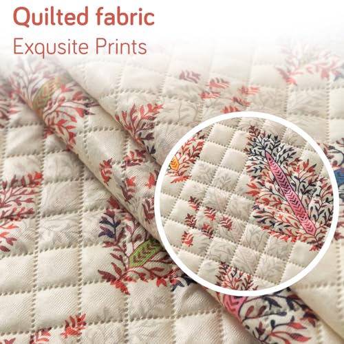Image of HOKIPO Royal Kalamkari Quilted Sofa Backrest Cover Mat| 'Tassel Twigs' Series (IN-988-T2)