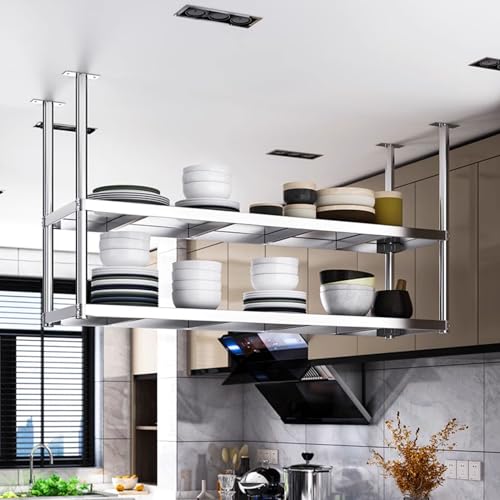 AYVADA Estantes de Almacenamiento flotantes suspendidos para Cocina, 60 cm ~ 120 cm, estantes Decorativos para Colgar en el Techo, estantes para ollas y sartenes, estantes para vinos o Flores, Acer