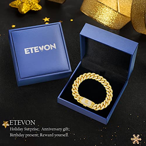 Etevon Cuban Link Initial Bracelet For Men Gold Plated Hip Hop Mens Jewelry Gift For Boyfriend Birthday Christmas Anniversary Valentines Day Diamond Gold Chain Jewelry Gifts For Men Husband Boy Son Dad #TOP4