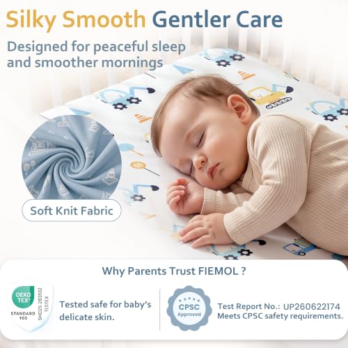 Image of Baby Bedside Bassinet Sheets Fitted, 33 inchx20 inch Compatible with Baby Delight Dream On Me & Most Rectangle Bedside Sleeper Bassinet Mattresses, Super Soft Microfiber Blue Truck