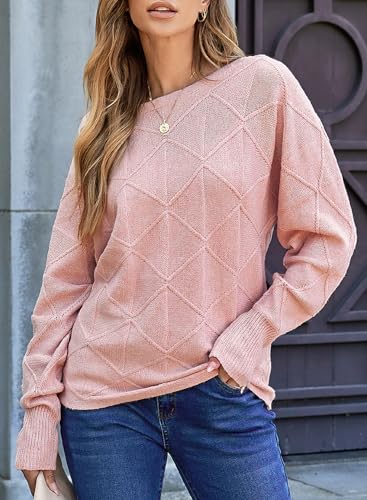 Image of EVALESS Casual Crewneck Sweaters for Women Fall Winter 2026 Lightweight Long Batwing Sleeve Pullover Sweaters Tops Clothes