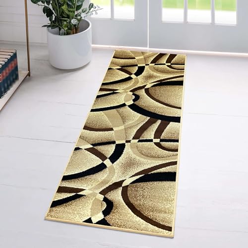 2305 Geometric Abstract Beige 2x7 Area Rugs for Entryway
