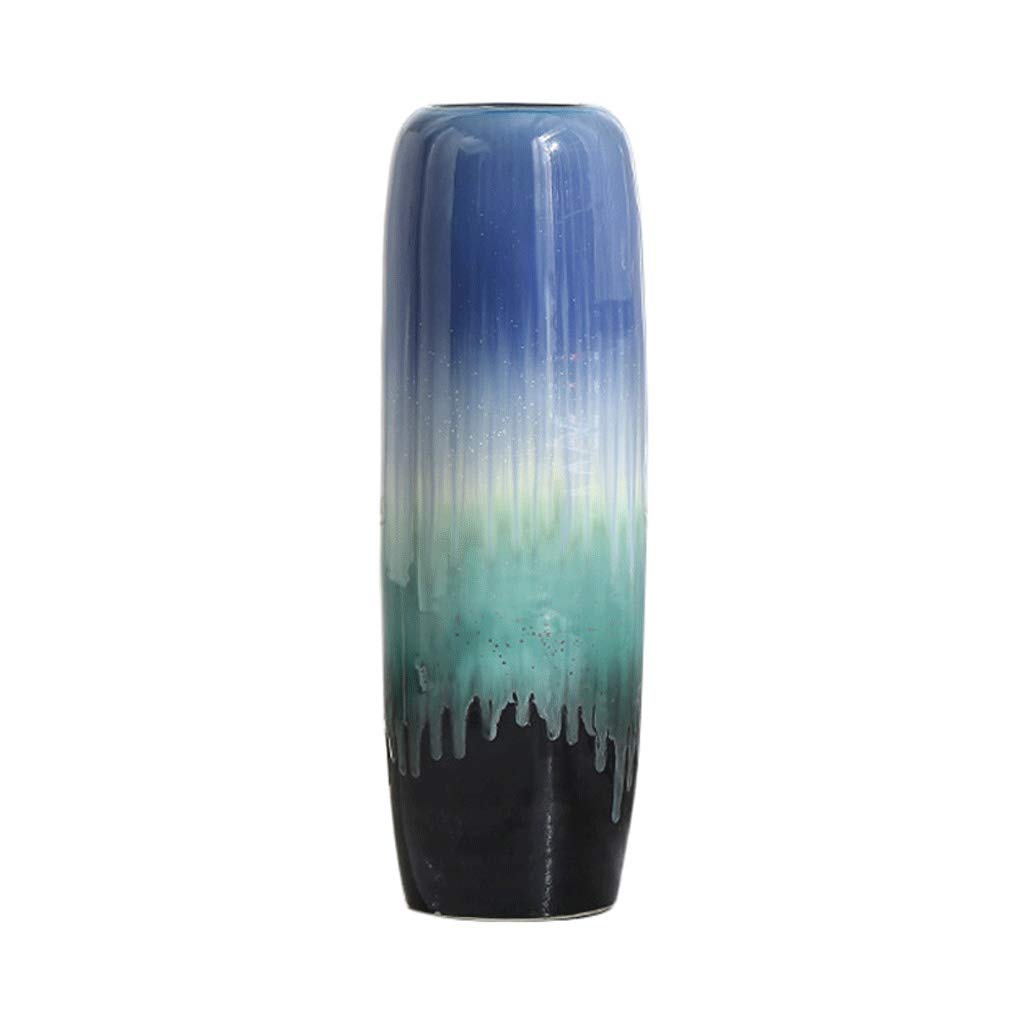 asdchZen Creative Gradient Blue Floor Vase Living Room Tv Cabinet Ceramic Large Vase Flower Arrangement Porch Hotel Decoration European Home Decoration Art Decoration,60Cm