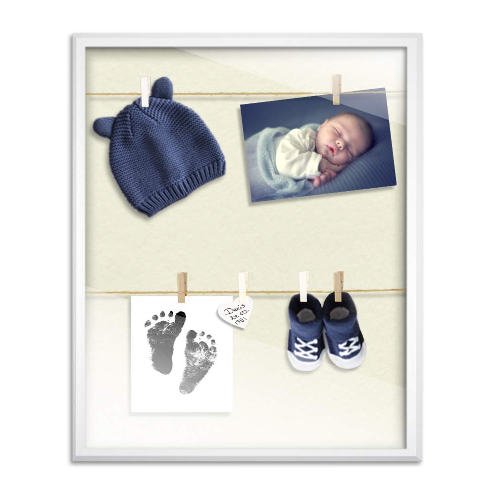 Bildershop-24 Marcos para Fotos, Fotos, Fotos, Calzado de bebé, Incluye 20 Pinzas y Cuerda 13 x 18 cm Varianto35 Blanco con paspartú Azul, MDM, Beige, 56,2 X 56,2 cm