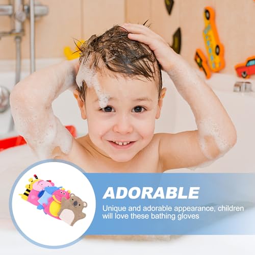 Image of Kids Bath Gloves Cartoon Animal Shape Soft Exfoliating Mitts for Skin Cleaning 10 Pack Portable Size for Travel and Fun Bath Time