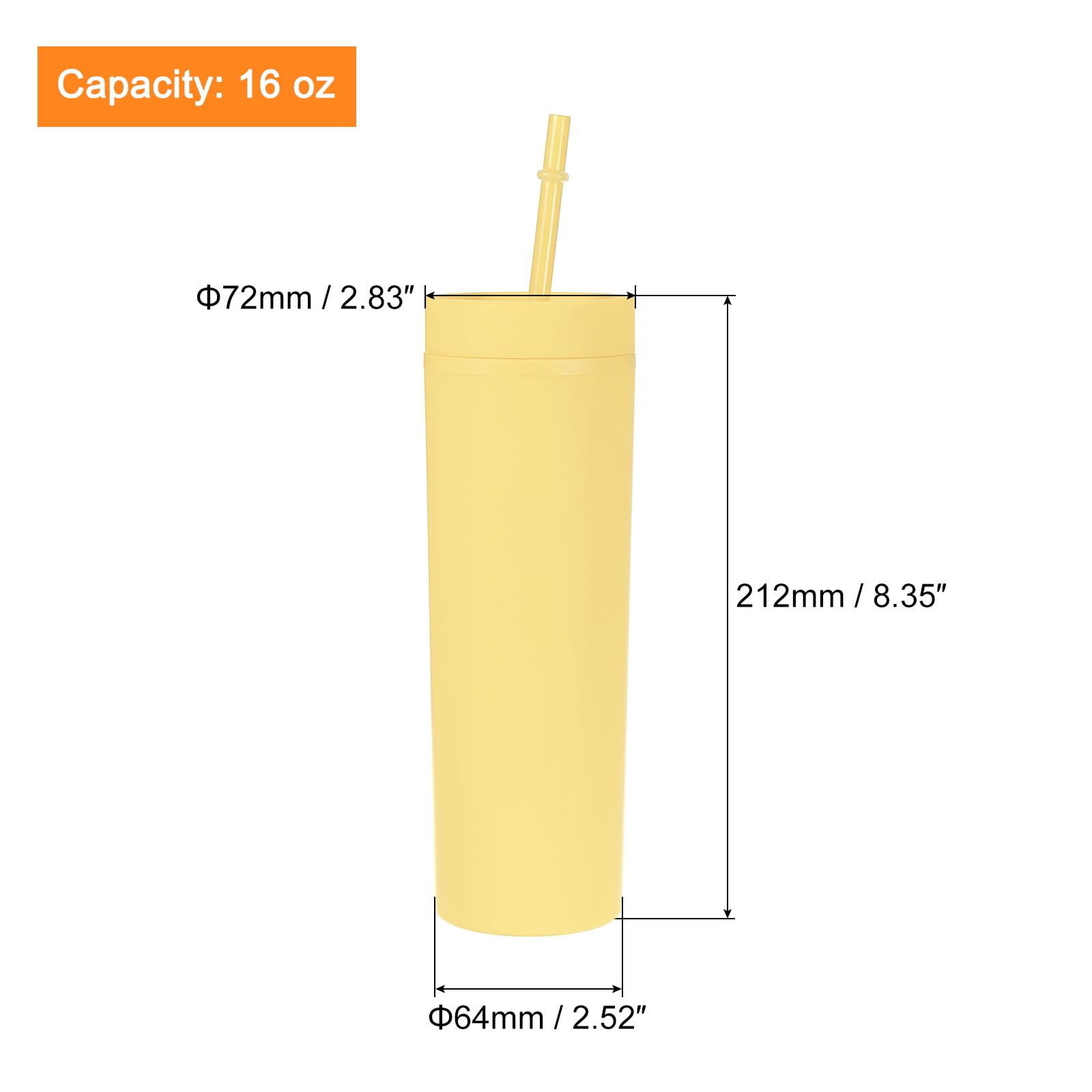 Uxcell Skinny Tumbler with Lids and Straws, 16Oz Matte Yellow Skinny Tumbler Bulk, Reusable Pastel Acrylic Tumbler - Image 2