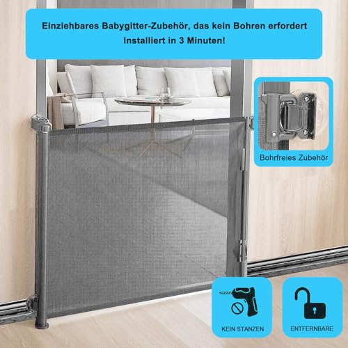 Wodondog 150cm Treppenschutzgitter ohne Bohren Zubehör, Türschutzgitter Ausziehbar Zubehör für Ruhhy/Hawthyhome 140cm/180cm Eyeleaf 140cm 150cm 200cm Türschutzgitter