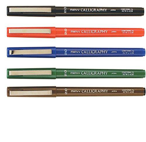 Marvy Calligraphy Fine Point Markers, 2 mm Tip, Assorted Colors, Set of 5 image 2