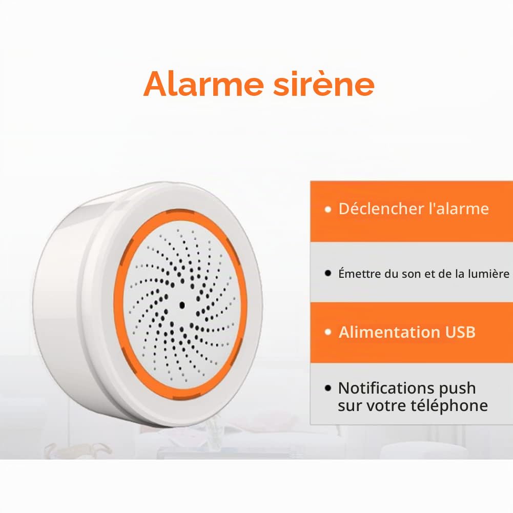 PRATYAHARA ZigBee NEO 90 dB Capteur de son et de lumière Tuya Smart Life Sirène intégrée Capteur d'alarme