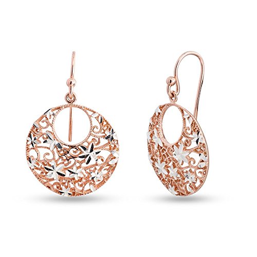 LeCalla Sterling Silver BIS Hallmarked Jewelry Diamond-Cut Filigree Rose-Gold-Plated Drop Dangler Earrings for Teen and Women (B07BBJDK4D) Amazon Price History, Amazon Price Tracker
