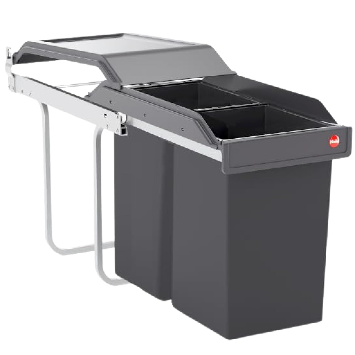 Hailo Abfallsammler Tandem 3650101 | 2fach Einbau-Mülleimer incl. 50 Müllbeutel | für Schränke ab 300 mm Breite | Bequemer Handauszug auf Rollenführung | Silber und Kunststoff Anthrazit