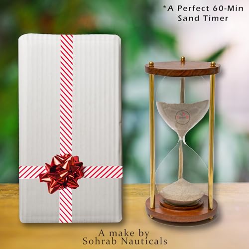 Image of 60 Minute Wooden Sand Timer Natural Sand Color 10.5x10.5x20.5cm Hourglass for Tea Making Home Kitchen Office Table Gifts for All and Kids (Pack of 1)