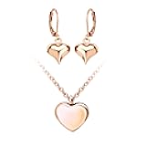 Stainless Steel Heart Shaped Pendant Necklace 18 Inch Cable Chain Necklace for Women & Stainless Steel Heart Shaped Earrings Dangle Drop Earrings for Women, Rose Gold