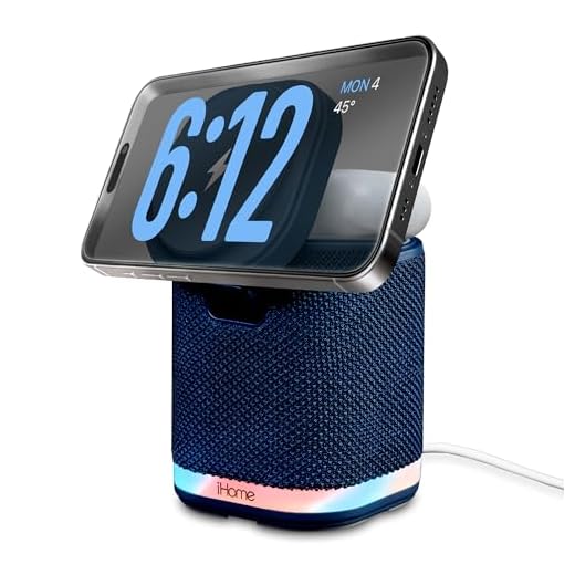 iHome Bluetooth Speaker with Wireless Charger, Charging Station with Color Changing Night Light - Blue (iPBT50L)