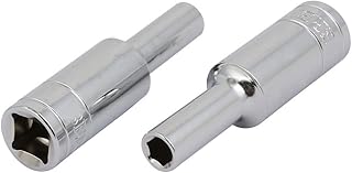 Aexit 3/8-inch Square Hand Operated Tools Drive 6mm Hex 6 Point Deep Impact Socket Silver Tone 2pcs Model:24as561qo356