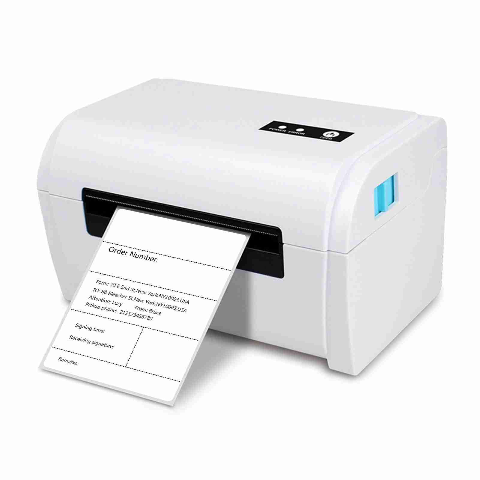 HUIOP Termiczna drukarka etykiet, drukarka etykiet termicznych drukarka etykiet szybka wysyłka obsługa połączenia USB BT szerokość papieru 40-110 mm