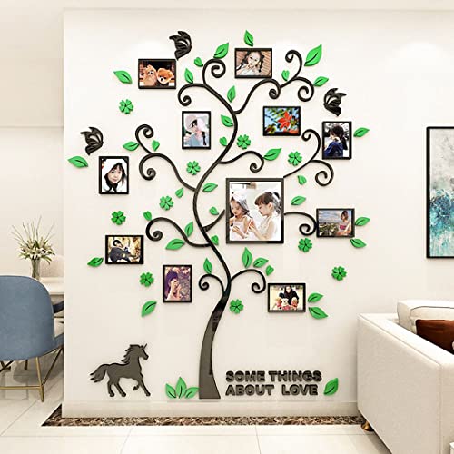 ChezMax Family Tree Picture Frame Wall Decor Acrylic Family Tree Photo Frames Wall Stickers 3D Art Wall Decal Tree Self Adhesive Creative Tree Sticker for Home Living Room Bedroom Office Porch Decor