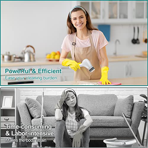 Electric Spin Scrubber, Bifoheek Power Cleaning Brush With Auto Detergent Dispenser And 5 Replaceable Brush Heads Portable Handheld Scrubber For Bathroom, Kitchen, Wall, Oven, Dish, Tile, Tub, Floor #TOP2