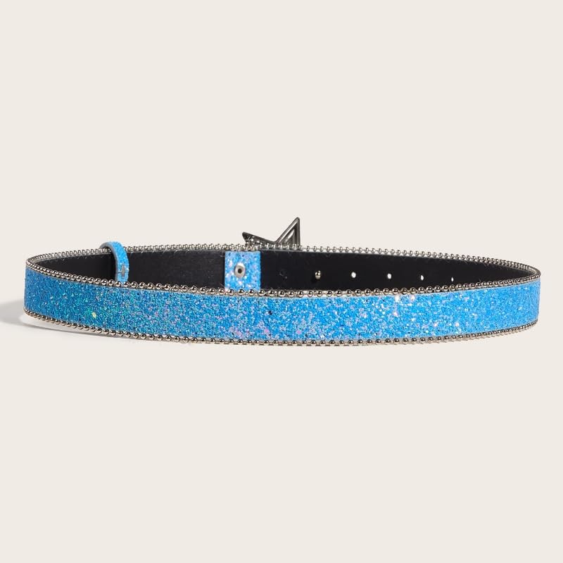 Womens Fashion Sequined Belt Five Pointed Star Buckle Belts With Beaded Trim Glittering Hiphop Waistband For Jeans Pants4
