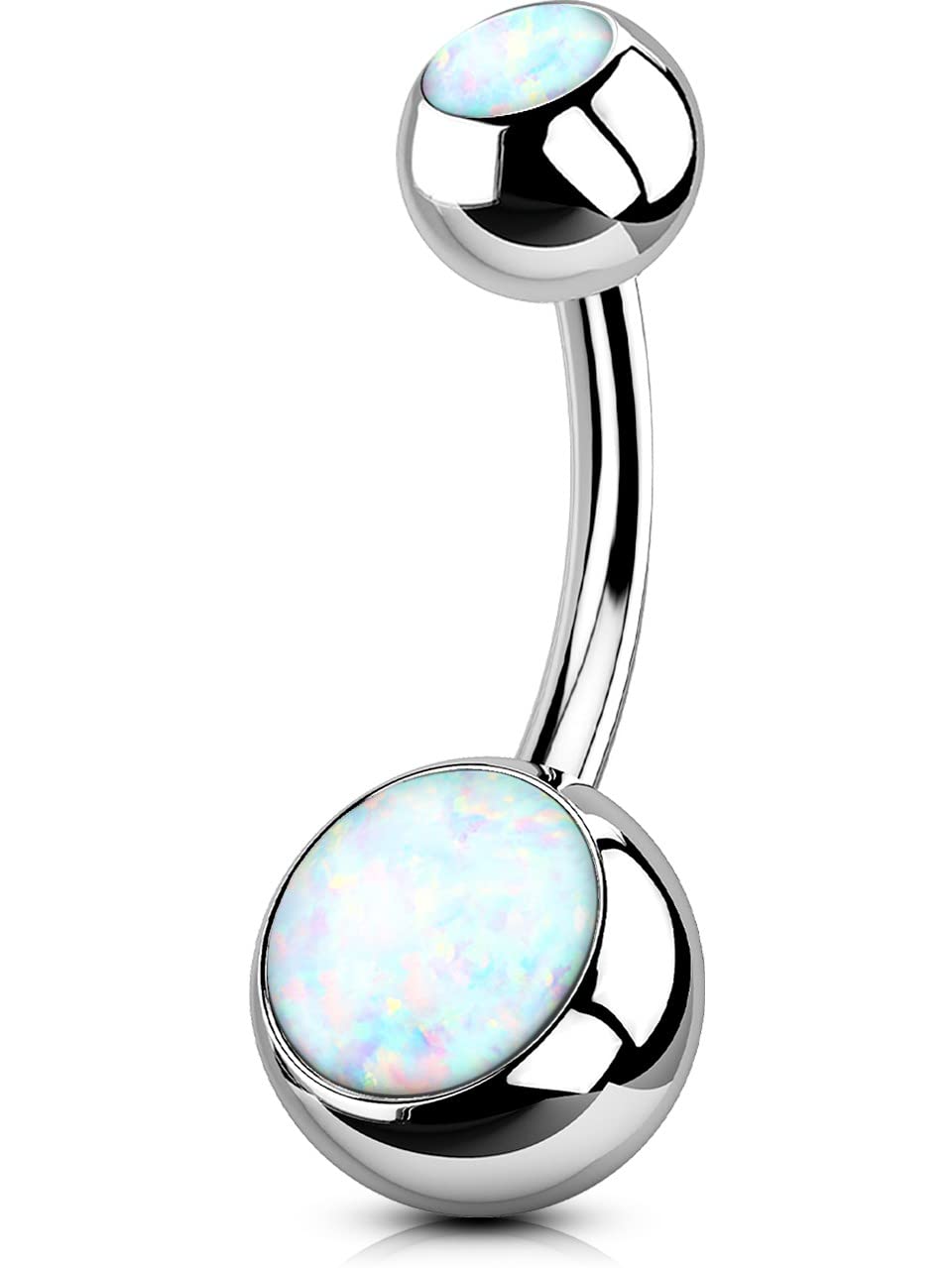 OUFER 14G Piercing per Ombelico Anello Titanio Palline Balls Pantaloncini Extra Lungo Short Long Bananabells Navel Pircing Anelli Doppio Bianco Opal 1,6 mm, Barbell Belly Button Jewellery 8 10 12 16mm