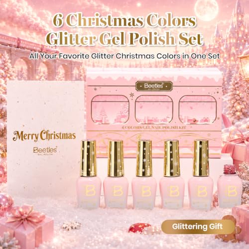 Image of Beetles Christmas Gel Nail Polish Set, 6 Colors Glitter Red Green Gold