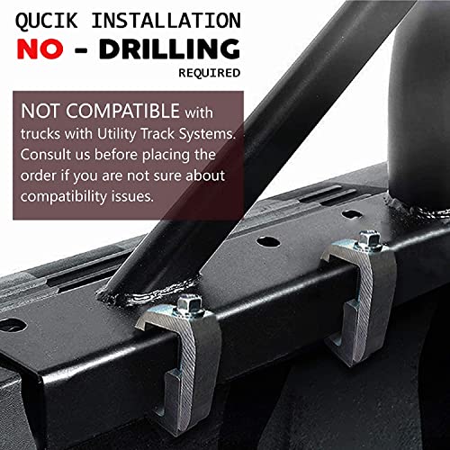 Truck Ladder Rack 800Lbs Capacity With 8 Non-Drilling C-Clamps Heavy Duty Extendable Universal Pickup Ladder Rack Two-Bar Set Matte Black One Pair #TOP5