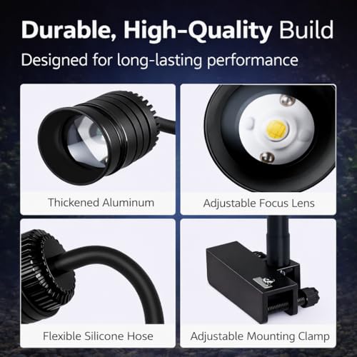 Image of VAYINATO Mini LED Aquarium Spotlight 1W | Focus Warm Light | Waterproof Submersible Lamp for Fish Tank & Aquarium Plants | Compact Clip-On Design