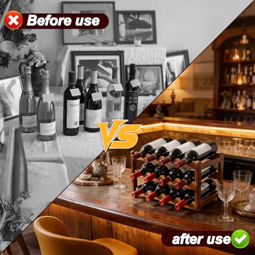 Wooden Wine Rack for 12 Bottles Wine,3 Tier Free Standing Wines Storage,Small Wine Racks Countertop,Standing Bottle Wine Shelf for Kitchen,Cabinet,Cupboard,Bar,Cellar(L43x W23.5x H25cm) - Image 6
