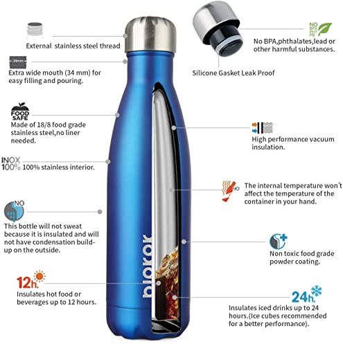 Image of BJPKPK 17 oz Insulated Water Bottle, Stainless Steel Flask, Leak Proof