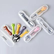 EXILOM Toddler Utensils Spoon Set Kids Cutlery Set Children's Portable Tableware Spoon & Fork Set with Plastic Case 304 Stainless Steel BPA Free Dishwasher Safe (Spoon, Pink Cat)