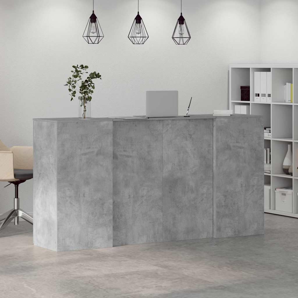 Empfangstheke Betongrau 200x50x103,5 cm Holzwerkstoff mit Tresen und Stauraum, für Büro Homeoffice, mit Schrank, Wandhalterung zum Sichern