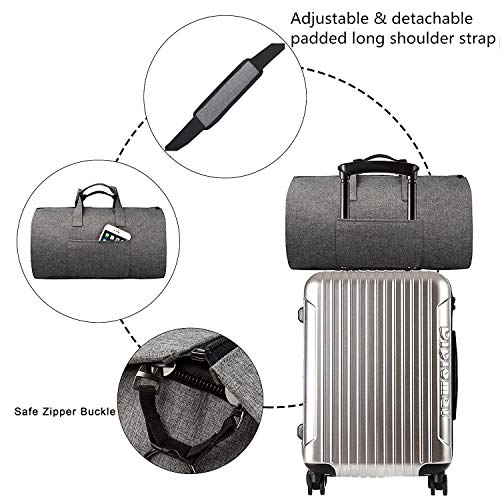 BUG Garment Bags, Convertible Garment Bag with Shoulder Strap, Shoes Compartment, Carry on Travel Suit Bags, 2 in 1 Garment Duffle Bag for Men Women Weekender Bag