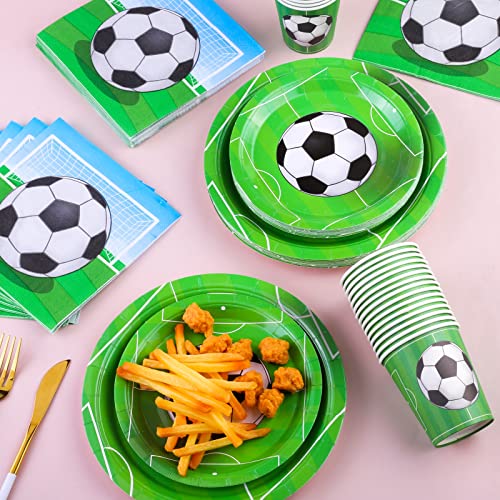 Adxco 96 Pieces Soccer Party Supplies Soccer Themed Party Tableware Including Paper Plates Cups Napkins For Soccer Party Supplies, Serves 24 Guests #TOP3