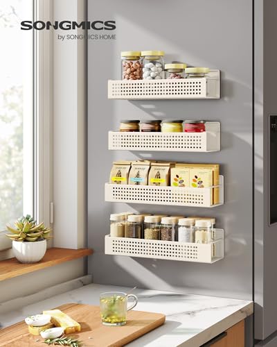 SONGMICS Strong Magnetic Spice Rack for Refrigerator, Set of 4, 2 Large and 2 Small Kichen Magnetic Shelves for Microwav - Additional View