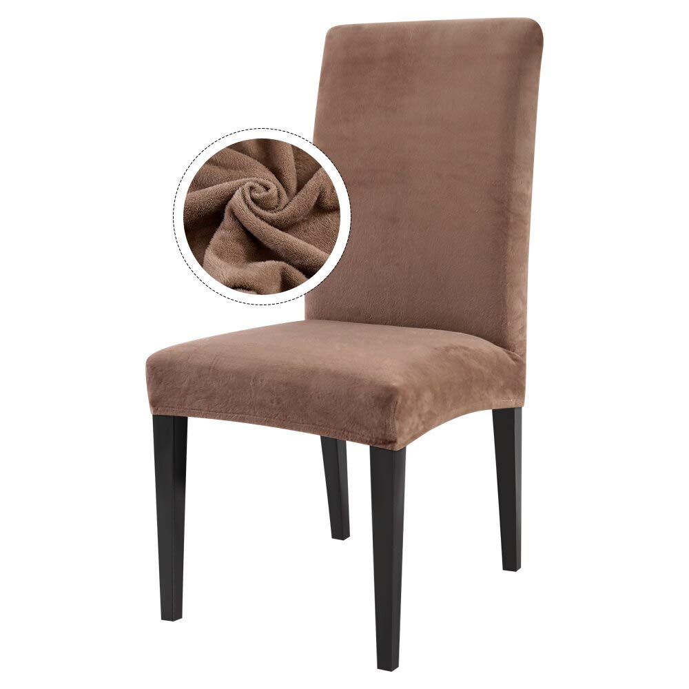 Housse de chaise de salle à manger en peluche épaisse de velours camel