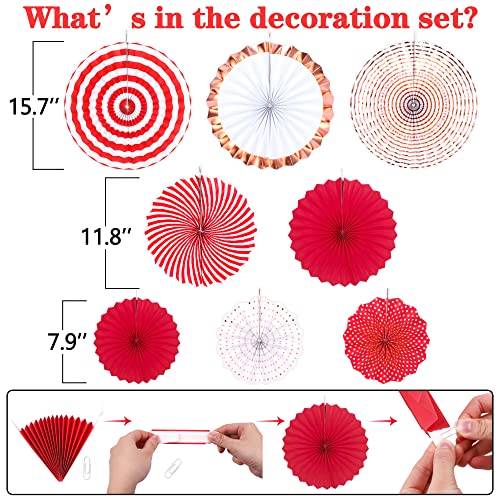 Image of Moon Boat 35PCS Party Decorations Paper Fan Hanging Set - Birthday,Wedding,Baby Shower,Circus,Festival Decor (Red)