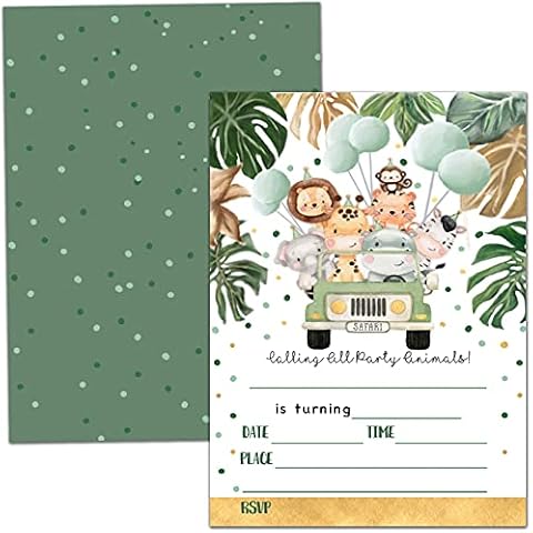 Nopoben Jungle Animals Birthday Invitations Cover