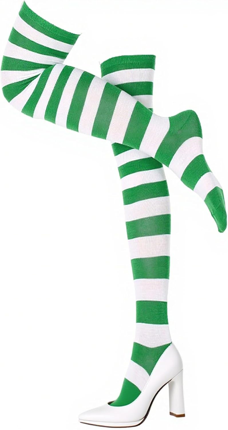 Berry Beret green Leaves Costume Hat Accessories with White Striped Thigh High Socks