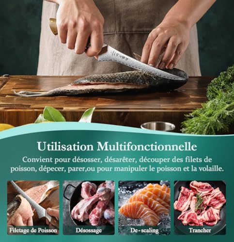 Couteau à poisson Damas HEZHEN pour sublimer vos repas - 7