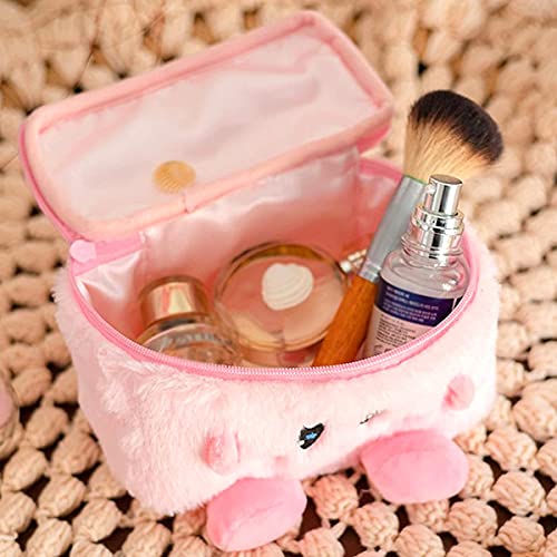 Pink Makeup Bag Portable Cosmetic Bag, Plush Travel Makeup Bag with Handle Toiletry Storage Organizer Case for Women Girls - Image 5