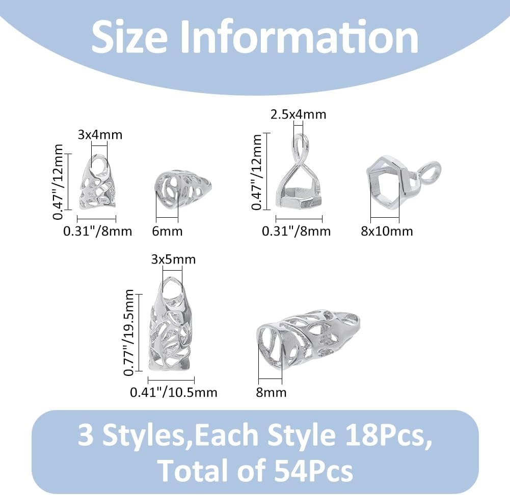 SUPERFINDINGS 18Pcs Brass Pinch Bails Pendant Hexagon Bead Cap Pendant Bails and 36Pcs 2 Styles Cone Platinum Brass Bead Cap Bails for DIY Craft Jewelry Making (Pack of 2)