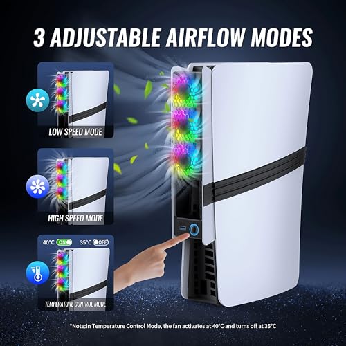 Image of Cooling Fan for PlayStation 5 (Slim /Pro, Disc & Digital) - Ultra-Quiet 3-Speed, USB 3.0 Pass-Through, Dynamic RGB - Black